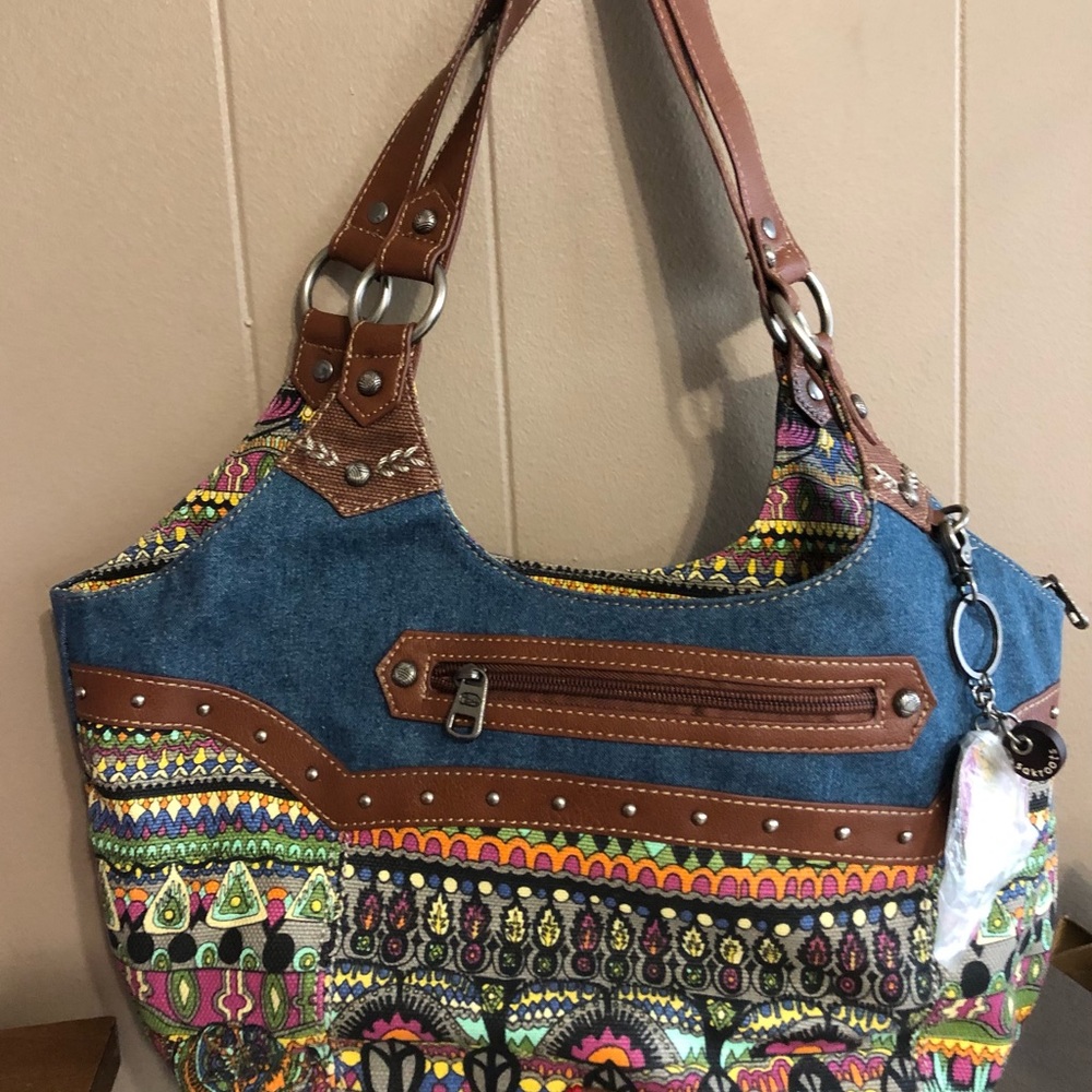 Sak roots denim handbag